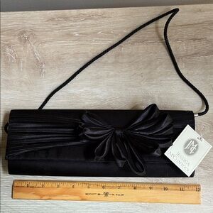 NWT Vintage 1990s Jessica McClintock Black Satin Clutch w Bow